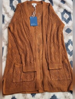 NWT Market & Spruce Stitch Fix Rust Pointelle Knit Cardigan M